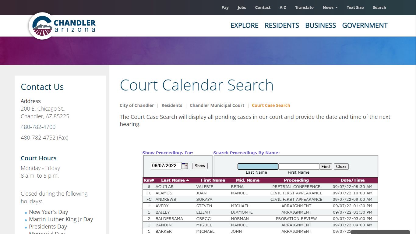 Chandler Municipal Court Calendar | City of Chandler