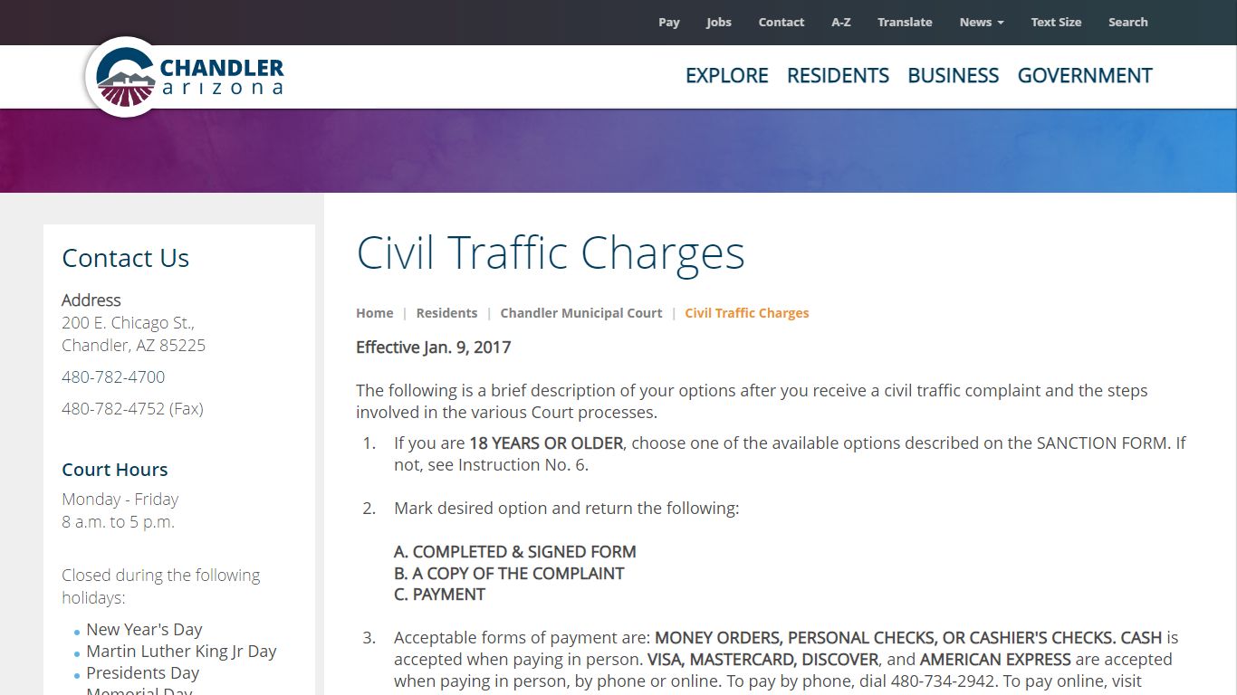 Civil Traffic Charges | City of Chandler